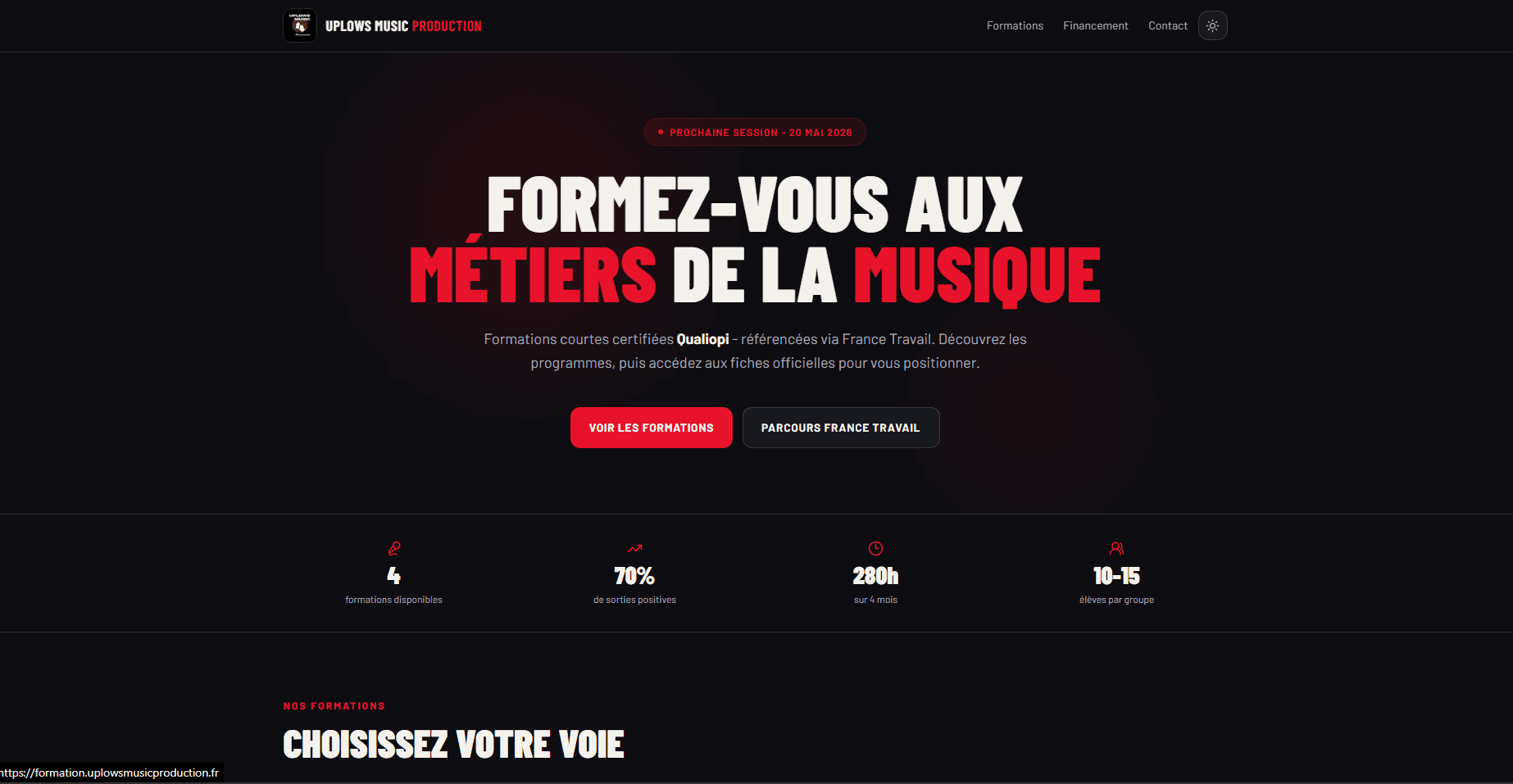 Plateforme de formation réalisée pour Uplows Music Production